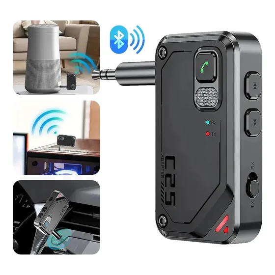 Transmisor Receptor Bluetooth 2 En 1 Para Auto Con Jack De Audio 3.5 Mm