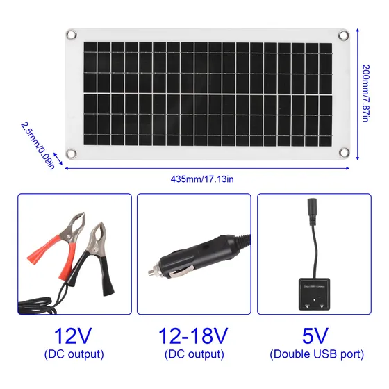 Kit De Paneles Solares Negros De 20 Vatios Y 12 Voltios