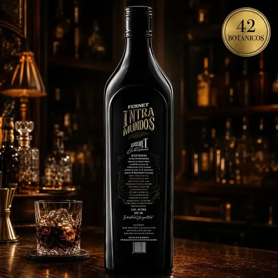 Fernet Intramundos Artesanal Premium 500ml · Elaborado con 42 Botánicos Seleccionados · Fórmula Secreta Argentina · Sabor Intenso y Equilibrado · Edición Exclusiva Hecha a Mano · Ideal para Regalo o C
