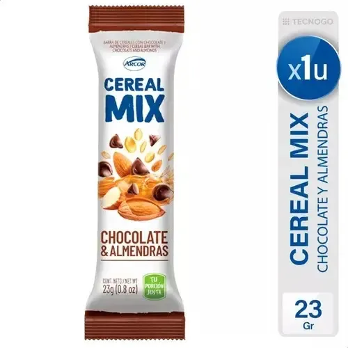 Barra Arcor Cereal Mix Chocolate y almendra 23 g CAJA X 20U