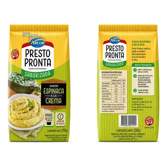 Polenta Presto Pronta - Espinaca Y Crema 250gr X2 Unidades