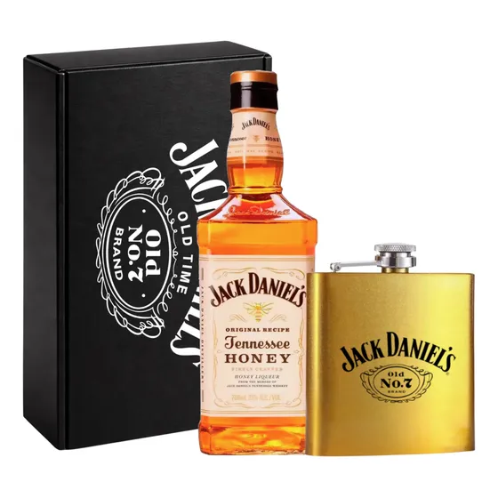 Whisky Jack Daniels Honey 700 + Petaca Regalo + Estuche. Qb