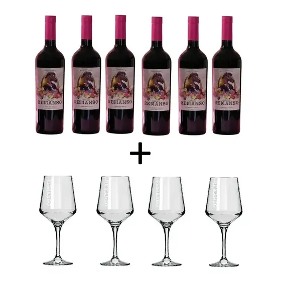 Caja X6 Unidades Vino Tinto Remanso Cabernet Franc + 4 Copas De Regalo