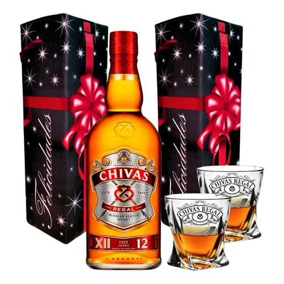 Whisky Chivas Regal 700 Ml + Estuches + 2 Vasos Con Logo