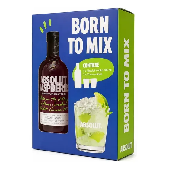 Vodka Absolut Raspberry 700ml + Estuche 2 Vasos De