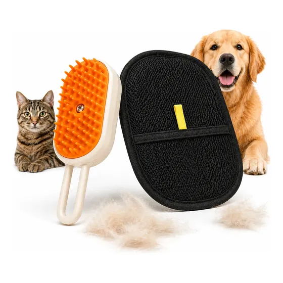 Kit Guante Quita Pelos Gato Perro Mascotas + Cepillo Vapor