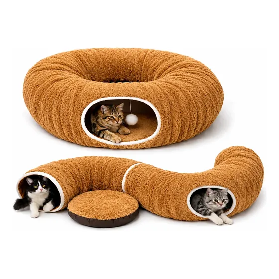 Tunel Para Gatos 2 En 1 Cama Cucha Circular Peluche Ingenio