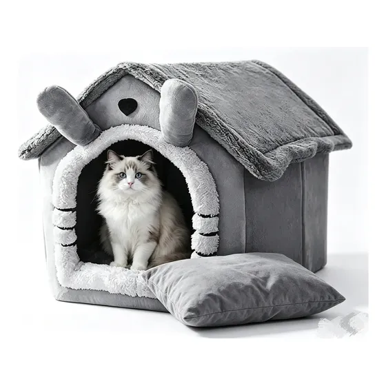 Cama Para Perros Y Gatos Con Orejas Y Colchón Plateado Grey Rabbit Ears