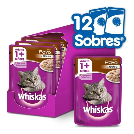 Alimento Whiskas Adultos Humedo para Gatos WHISKAS sabor pavo en salsa de 85 g