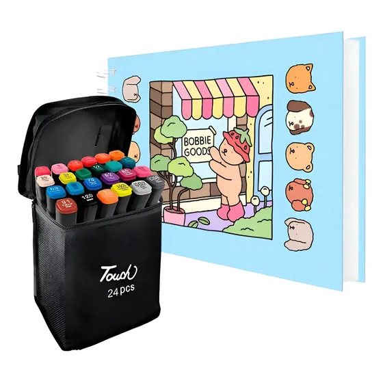 Kit de cuaderno Bobbie Goods con 24 bolígrafos de doble punta a color