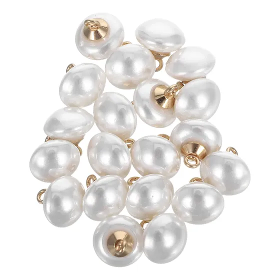 20 Botones De Perlas Para Costura, Blancos Con Metal Blanco