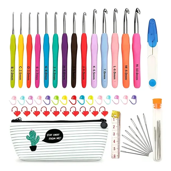 A Kit Ganchos De Crochet Ergonómicos Con Accesorios 52 ~