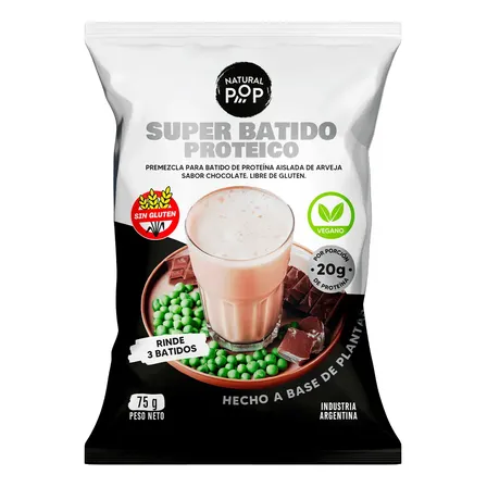 Proteína Vegana Natural Pop Sin Gluten Sabor Cacao 75g 3 Porciones