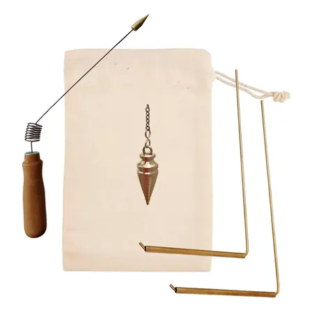 Combo Set Radiestesia, Aurameter, Varillas, Péndulo Bronce Cónico