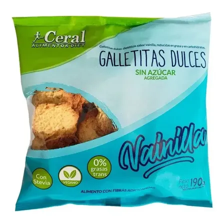 Galletas Veganas Ceral Sin Azúcar Sabor Vainilla Con Stevia 190g