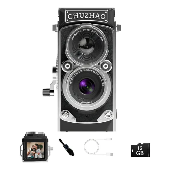 Cámara Digital Vintage, Cámara Réflex Dual Retro Ccd 1080p,  Negro