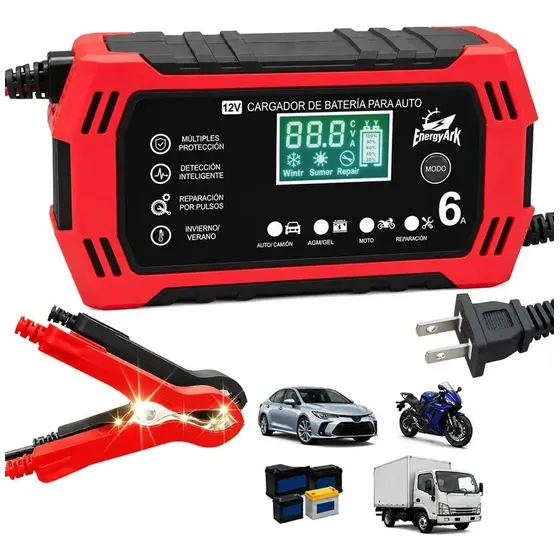 Cargador Inteligente Batería 12v 6a 220v Plomo Ácido Con Pantalla Lcd