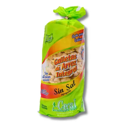 Galletas de Arroz Integral Ceral Sin Sal Sin TACC 100g Saciedad Alta Fibra