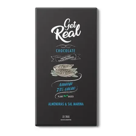 Chocolate orgánico almendras sal 73% Get Real 70g vegano