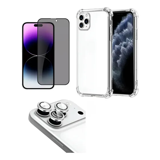 Funda Tpu + Vidrio Antiespia + Protector Camara Para Iphone
