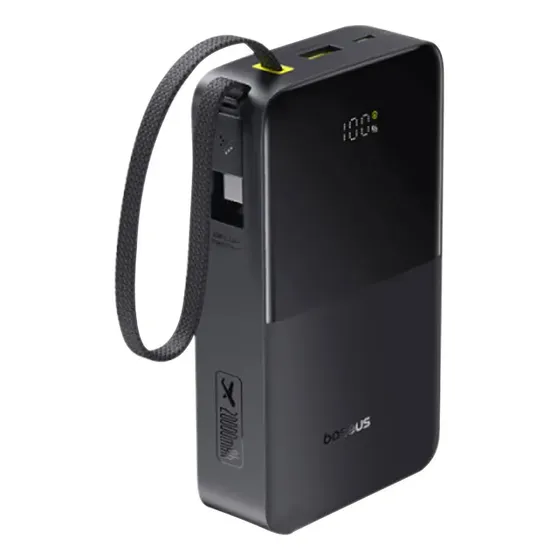 Power Bank Baseus Enerfill Bipow2 Pro 20000mah Carga Rápida 22.5w Usb-c Usb-a Cable Integrado Led Display Nylon Trenzado Triple Salida iPhone Android Viajes Seguro Qc 3.0 Pd Profesional