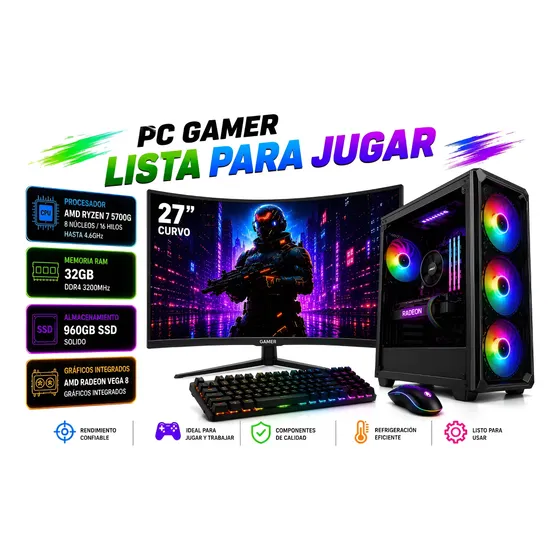 Pc Gamer Amd Ryzen 7 5700g Ram 32gb Ssd 960 Monitor Curvo 27