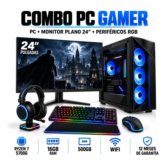 Pc Gamer Amd Ryzen 7 5700g 16gb Ssd 480gb Monitor 24