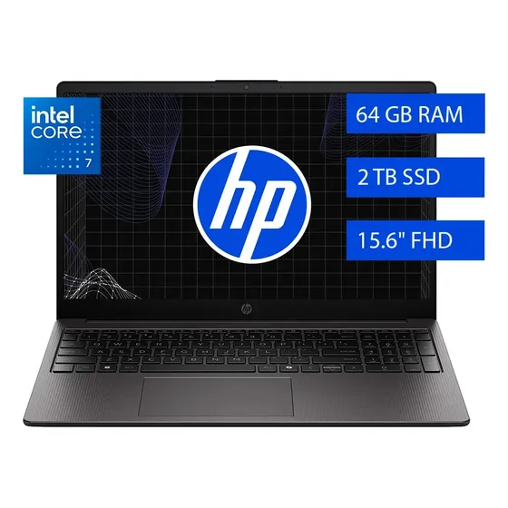 Notebook HP 250R G10 Intel Core 7-150U 64GB DDR5 2TB SSD 15,6 FHD 1920x1080 Intel Iris Xe Graphics G7 Wi.Fi 6 (802.11ax) Teclado Español Windows 11 Home Color Plateado Ceniza Oscuro